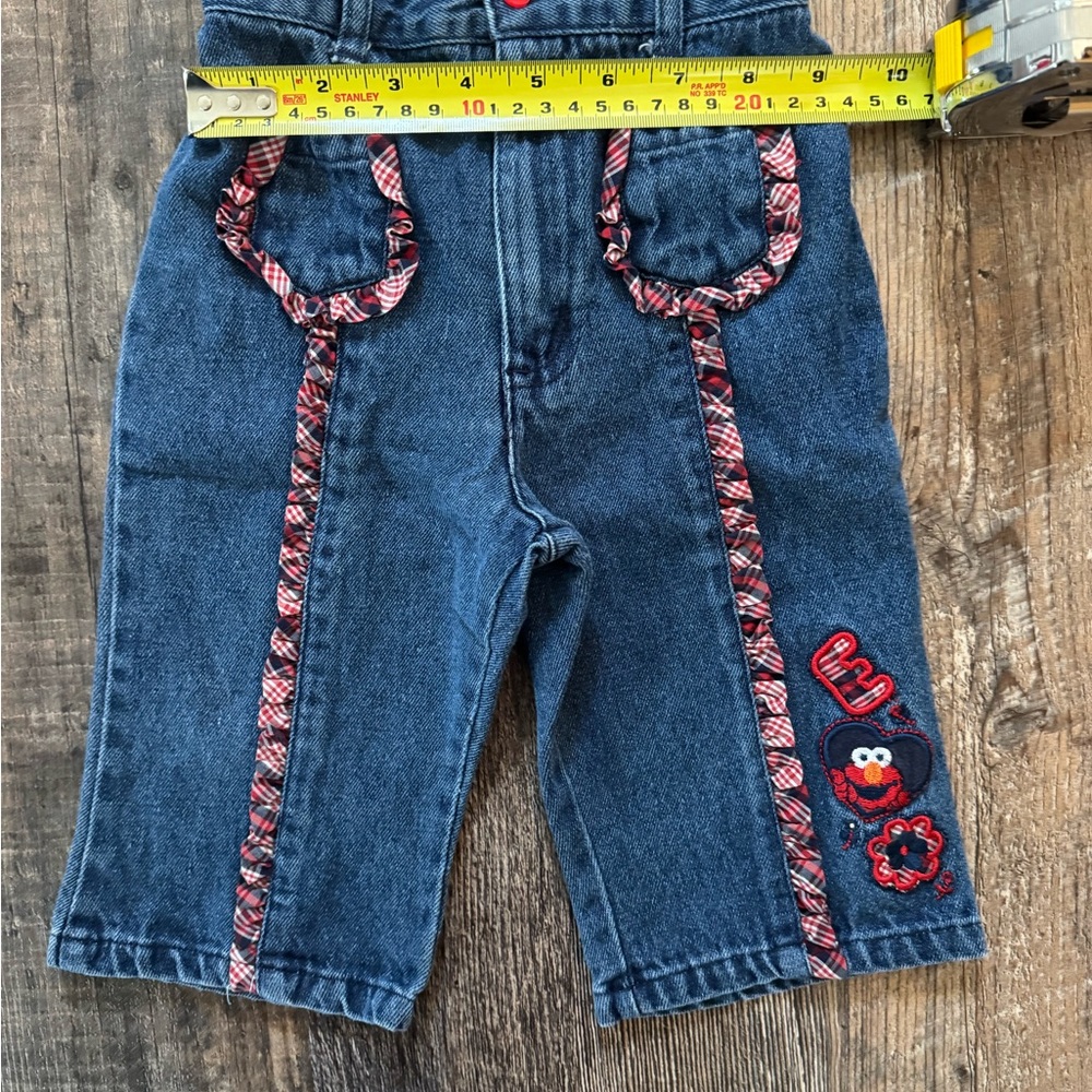 2002 Elmo Denim Pants with Red Plaid Trim and Embroidery - Picture 7 of 9